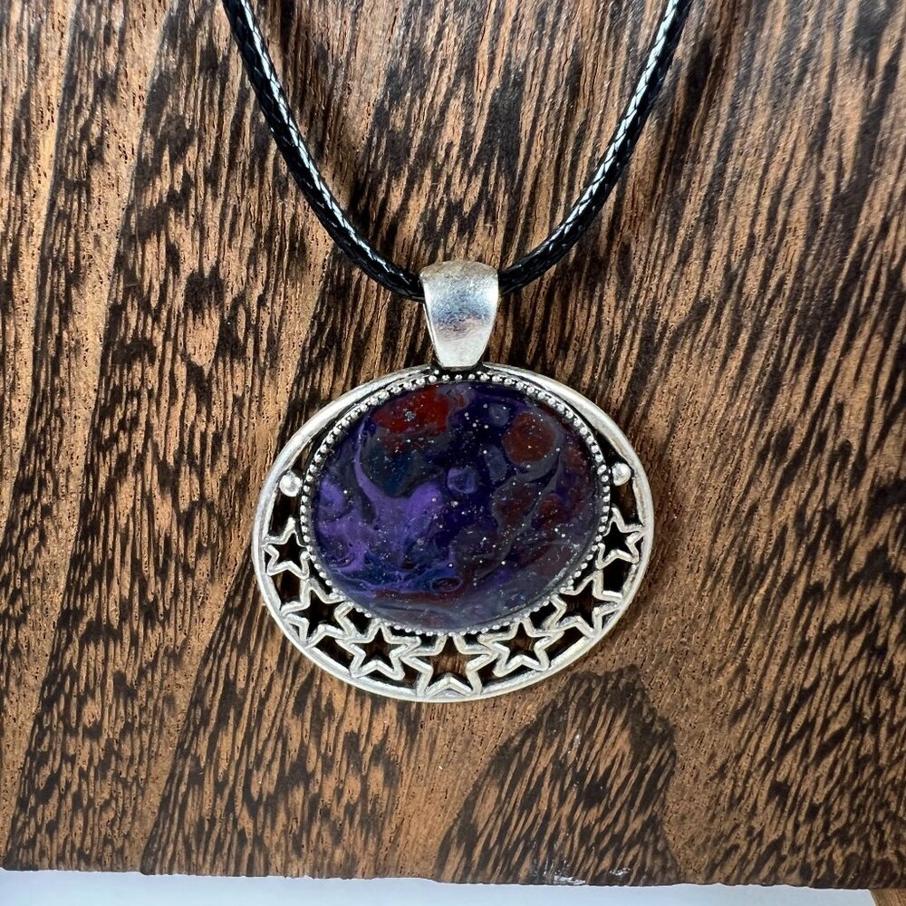 Acrylic Pour Pendant Necklace With Star Design By MarleeKat - Picture 2 of 3